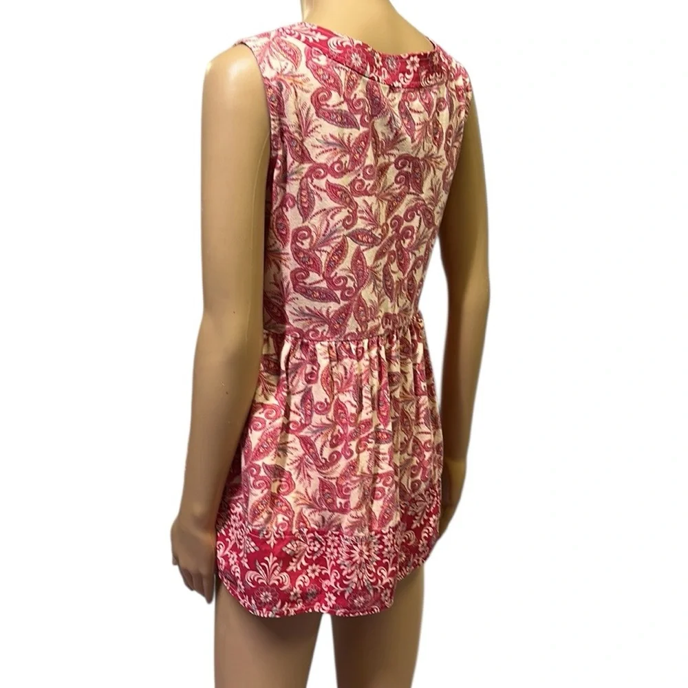 One World Cotton Paisley Print Sleeveless Embellished Tunic Top Blouse Womens S